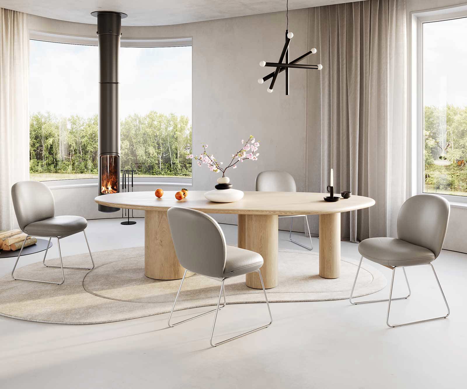 Étkezőszék Nube-Flex valódi bőr sötét bézs vékony lábazat rozsdamentes acél zsákrugós - Image 5