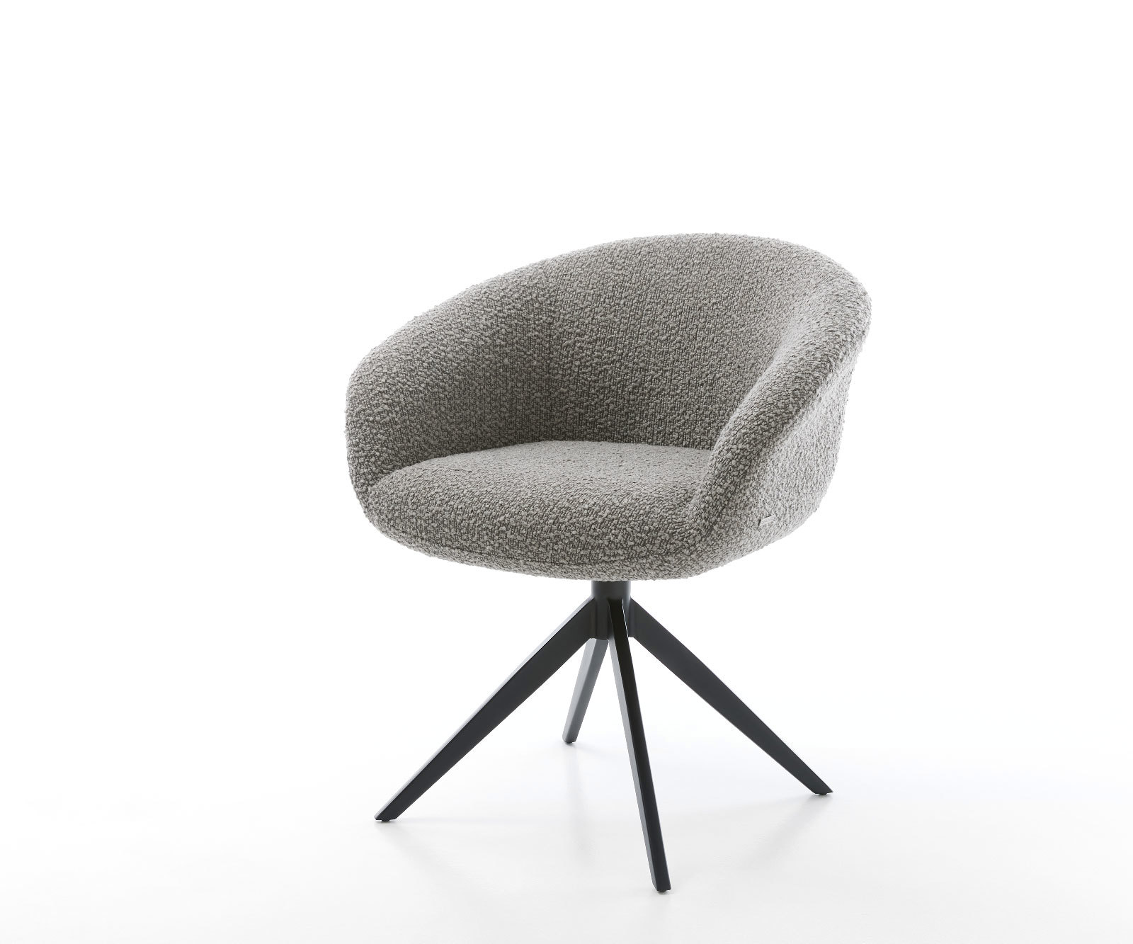 Étkezőszék Vinka-Flex karfás bouclé ezüstszürke kereszt láb széles fekete 360° forgatható zsákrugós