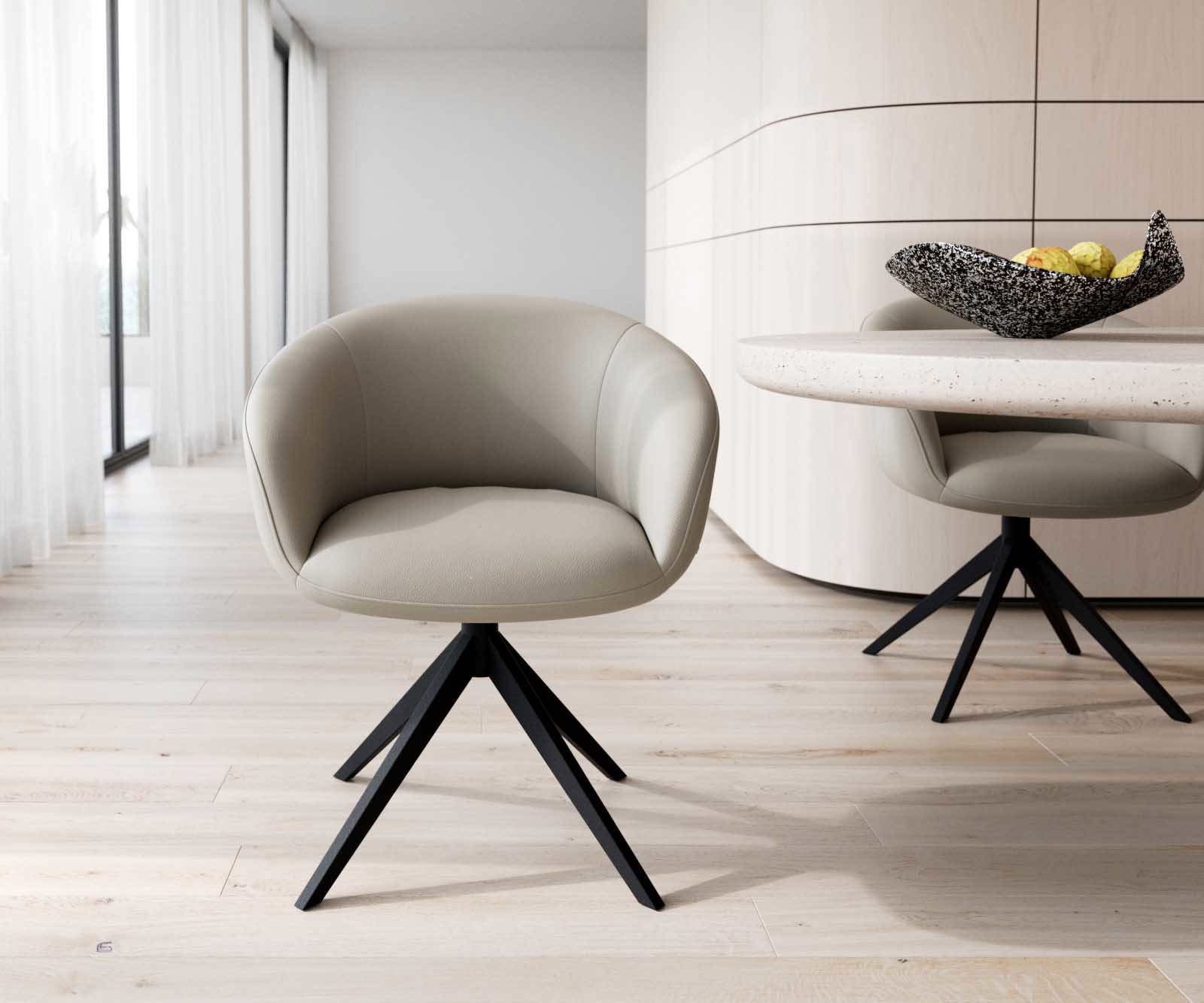 Étkezőszék Vinka-Flex karfás valódi bőr sötét bézs kereszt láb széles fekete 360° forgatható zsákrugós - Image 2