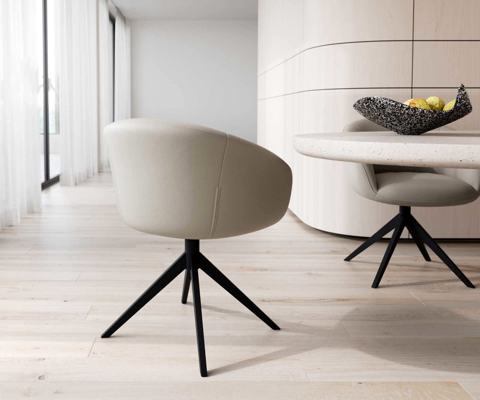 Étkezőszék Vinka-Flex karfás valódi bőr sötét bézs kereszt láb széles fekete 360° forgatható zsákrugós - Image 5