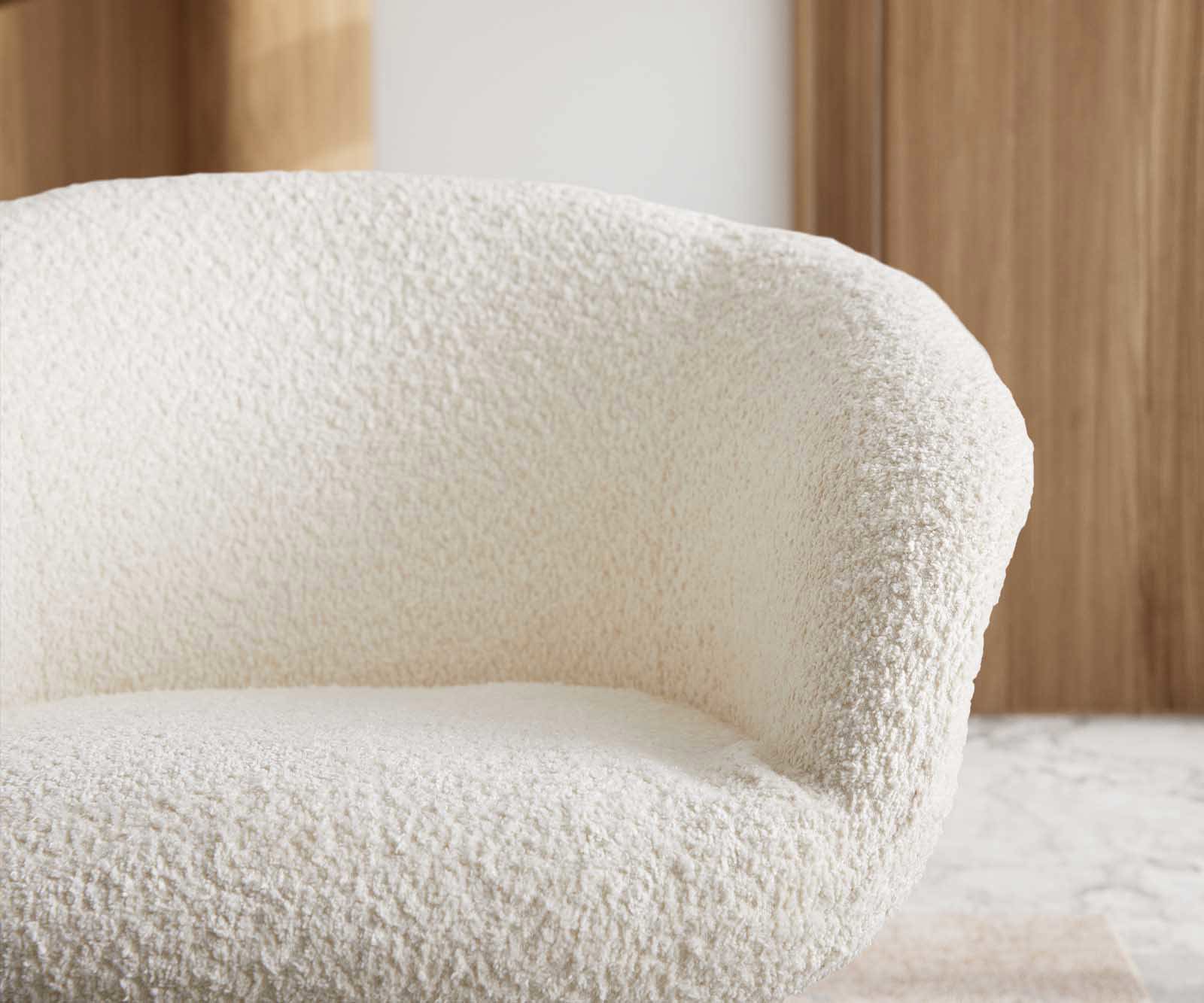 Étkezőszék Vinka-Flex karfás bouclé fehér kereszt láb széles rozsdamentes acél 360° forgatható zsákrugós - Image 4