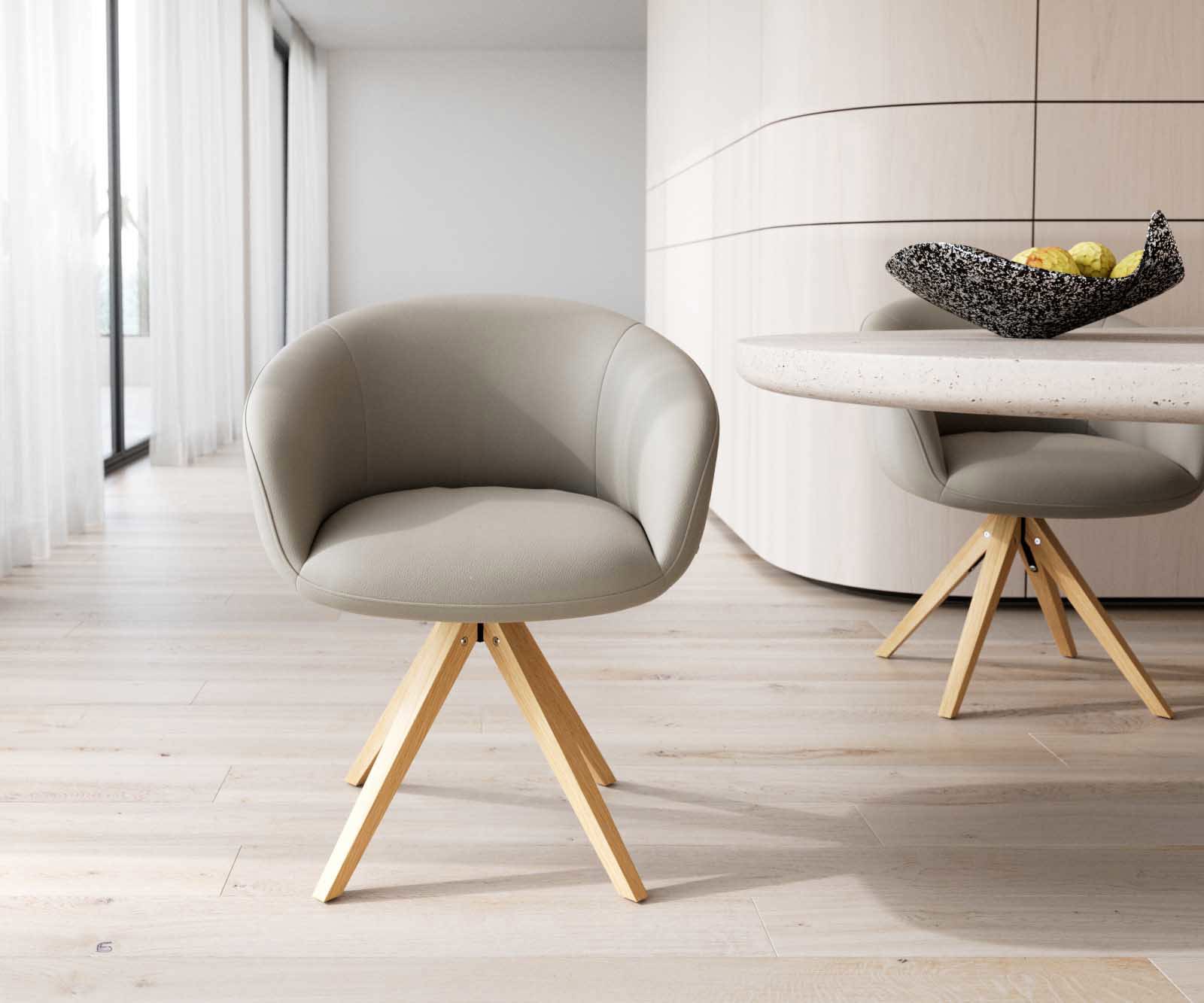 Étkezőszék Vinka-Flex kényelmes karfás valódi bőr sötét bézs fa láb szögletes természetes 180° forgatható zsákrugós - Image 2