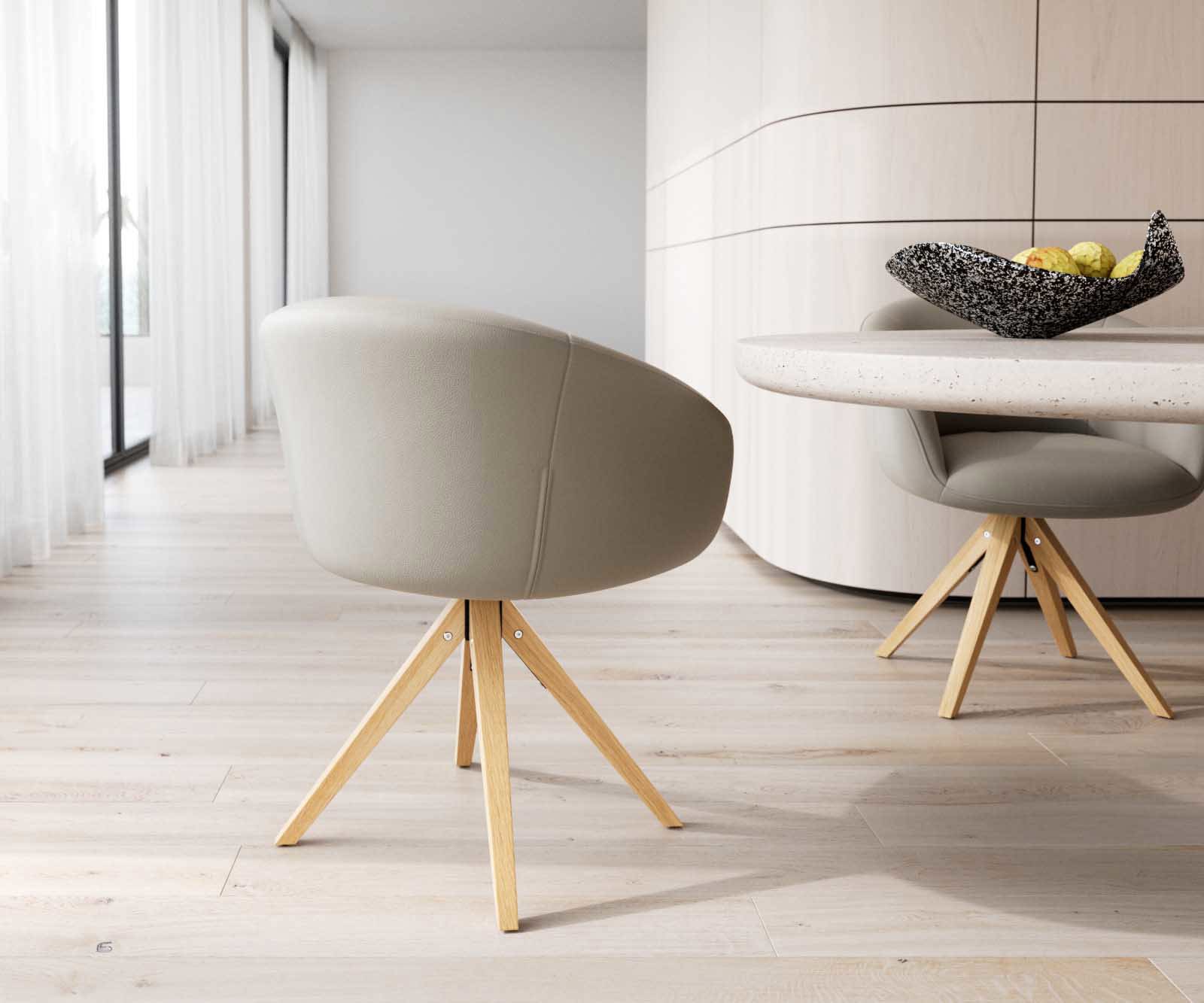 Étkezőszék Vinka-Flex kényelmes karfás valódi bőr sötét bézs fa láb szögletes természetes 180° forgatható zsákrugós - Image 5