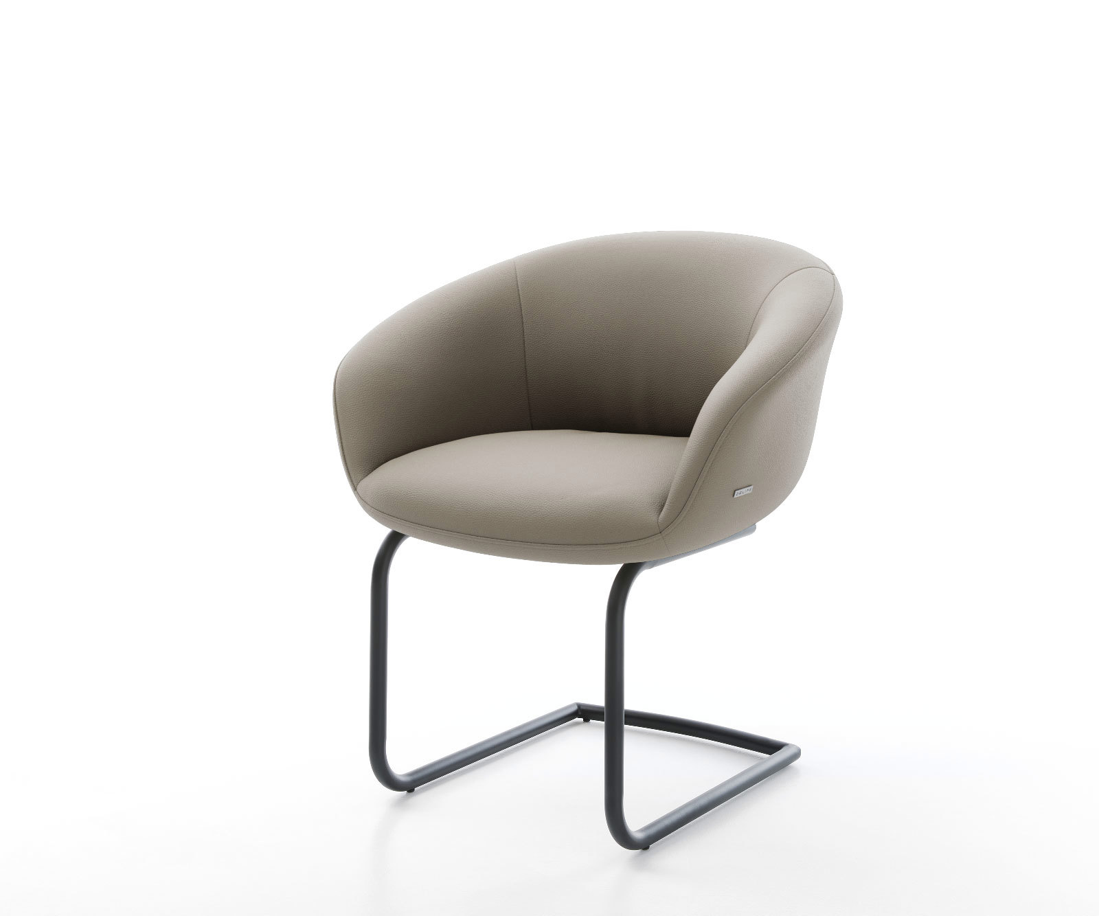 Étkezőszék Vinka-Flex karfás valódi bőr sötét bézs kerek fekete zsákrugós étkezőszék