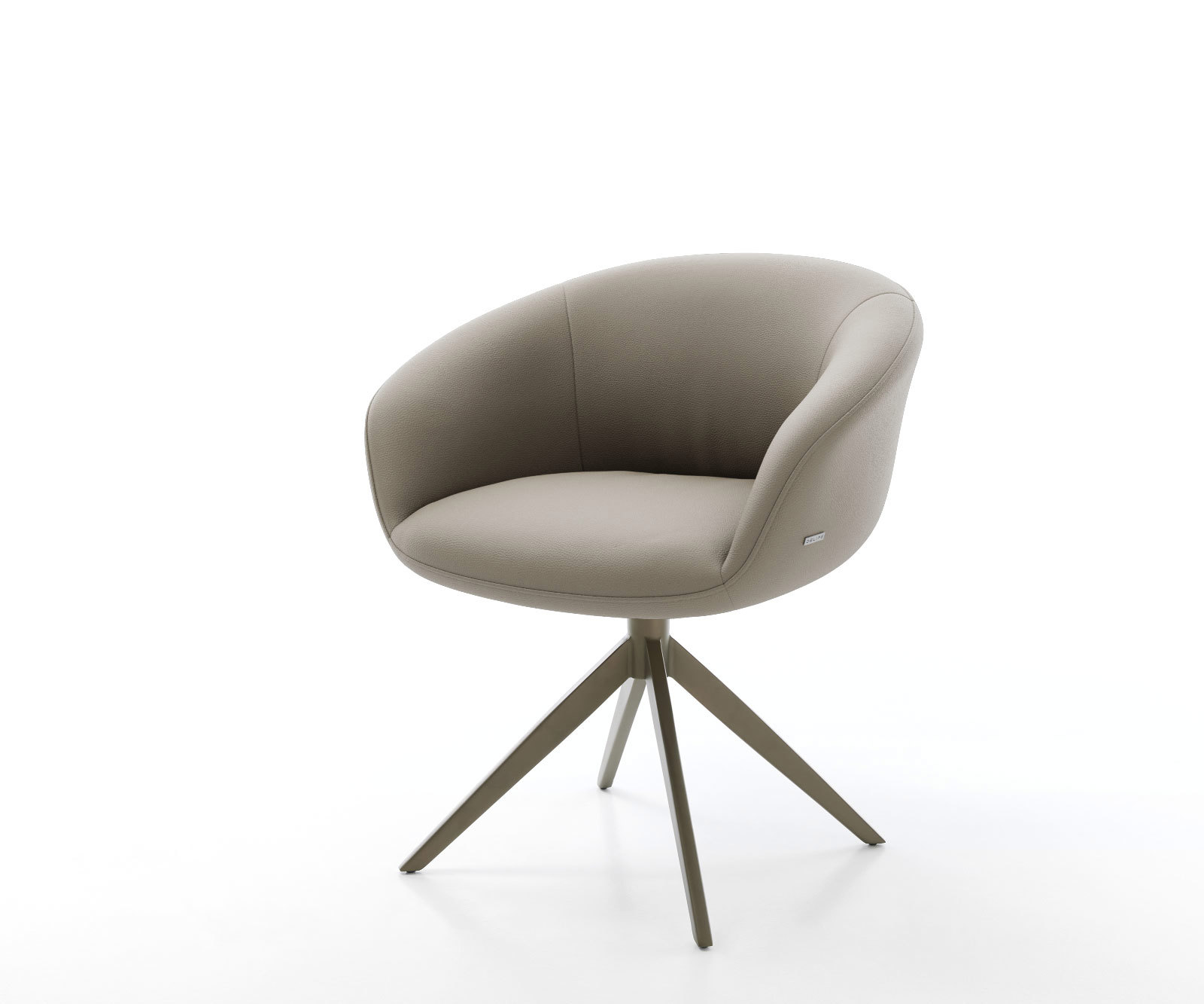 Étkezőszék Vinka-Flex kényelmes karfás valódi bőr sötét bézs széles kereszt láb titán hatás 360° forgatható zsákrugós matraccal