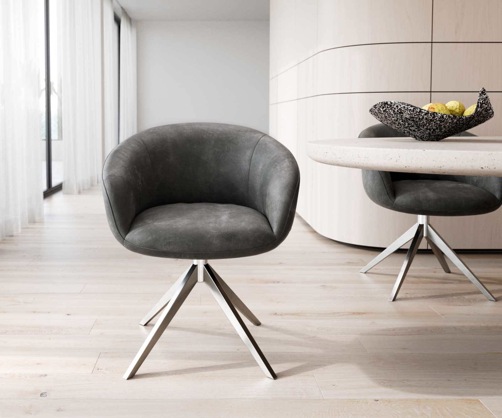 Étkezőszék Vinka-Flex karfás mikroszálas antracit vintage kereszt láb széles rozsdamentes acél 360° forgatható zsákrugós - Image 2