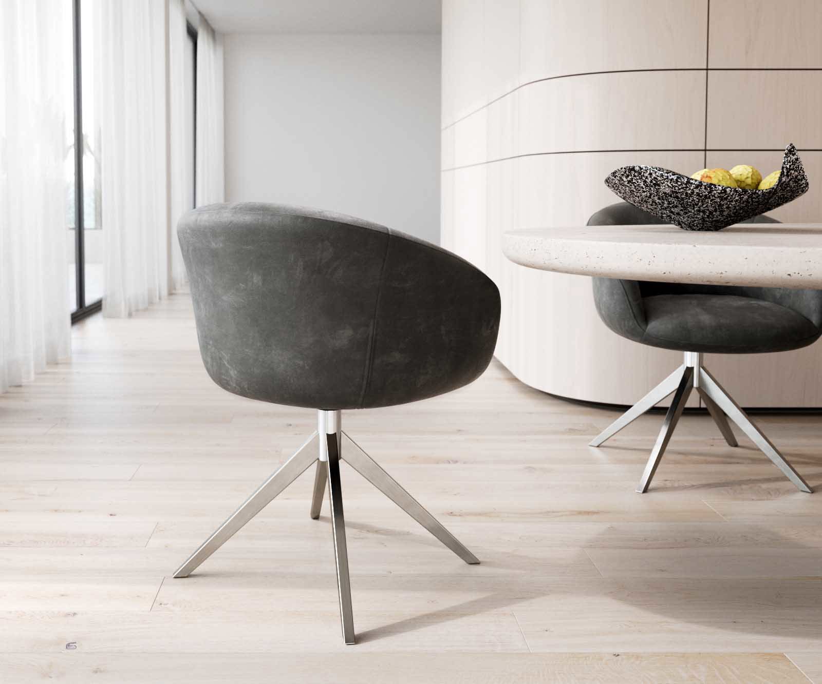 Étkezőszék Vinka-Flex karfás mikroszálas antracit vintage kereszt láb széles rozsdamentes acél 360° forgatható zsákrugós - Image 5