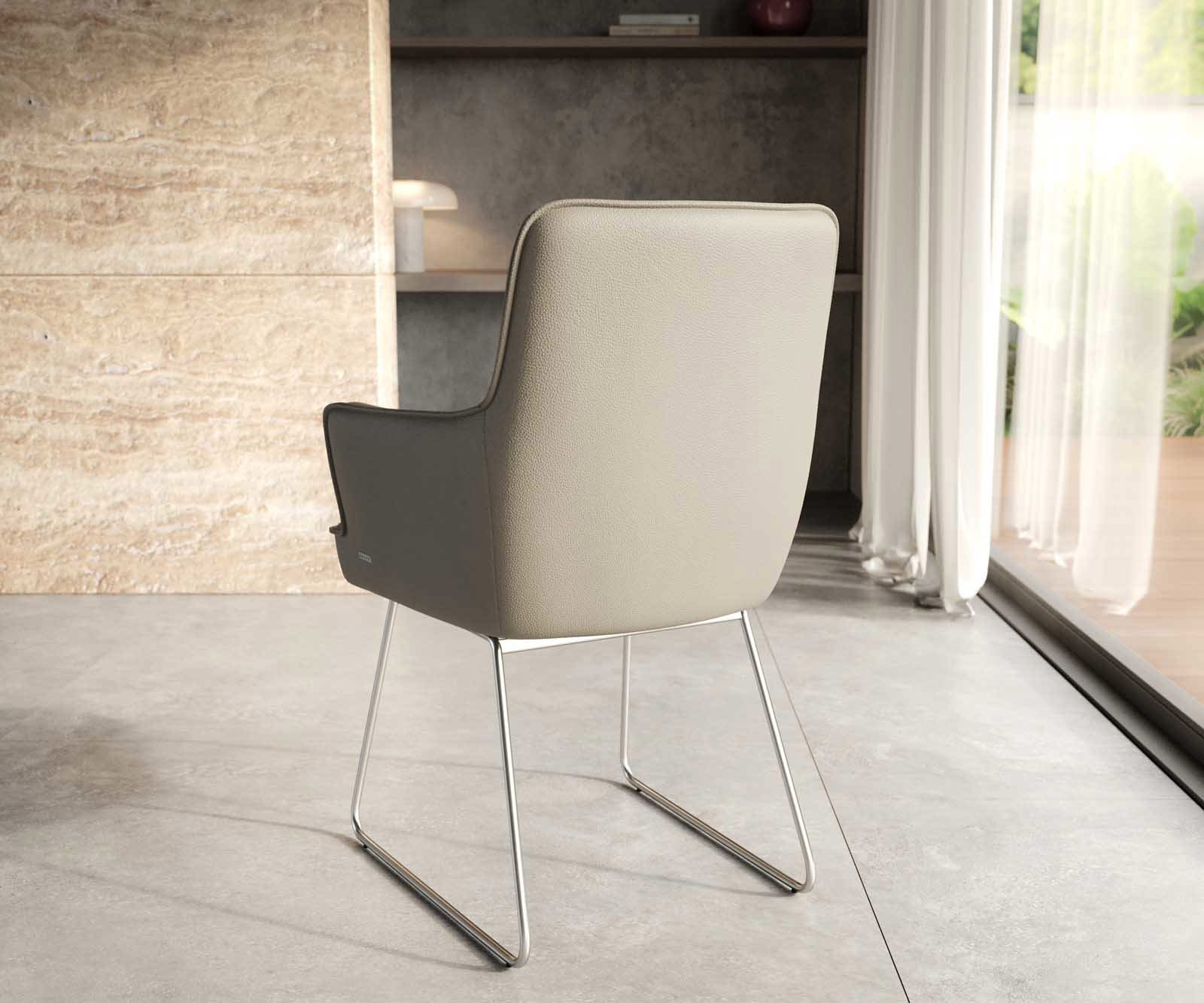 Étkezőszék Heira-Flex karfás valódi bőr sötét bézs vékony lábazat rozsdamentes acél zsákrugós - Image 4