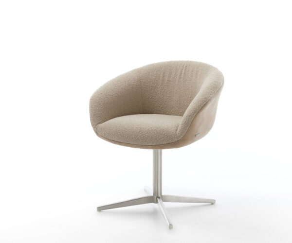 Étkezőszék Vinka-Flex karfás vegyes anyagok sötét bézs rozsdamentes acél kereszt láb 360° forgatható zsákrugós