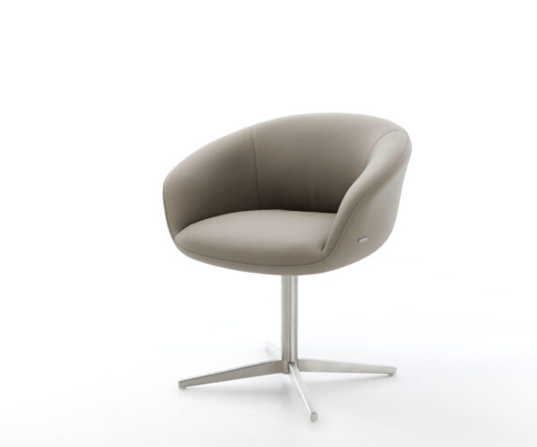 Étkezőszék Vinka-Flex karfás valódi bőr sötét bézs rozsdamentes acél láb 360° forgatható zsákrugós