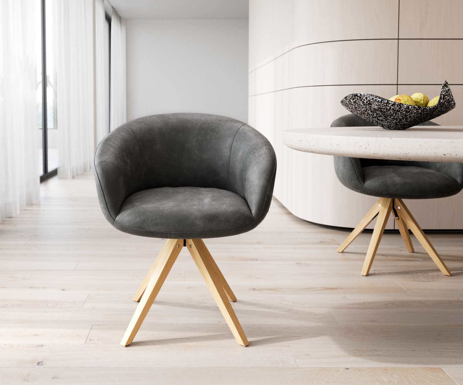 Étkezőszék Vinka-Flex karfás mikroszálas antracit vintage fa láb szögletes természetes 180° forgatható zsákrugós - Image 2