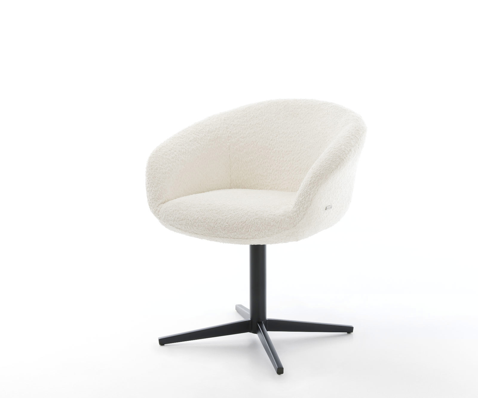 Étkezőszék Vinka-Flex karfás bouclé fehér fekete láb 360° forgatható zsákrugós