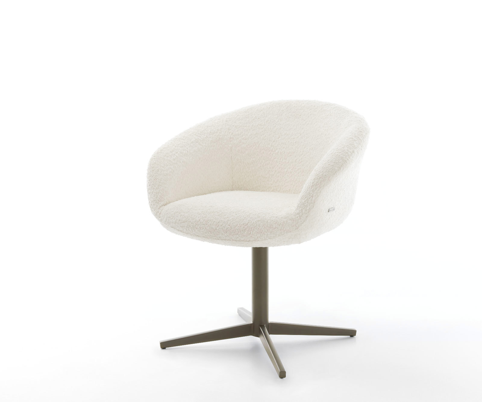 Étkezőszék Vinka-Flex karfás bouclé fehér lábkereszt titán effekt felület 360° forgatható zsákrugós