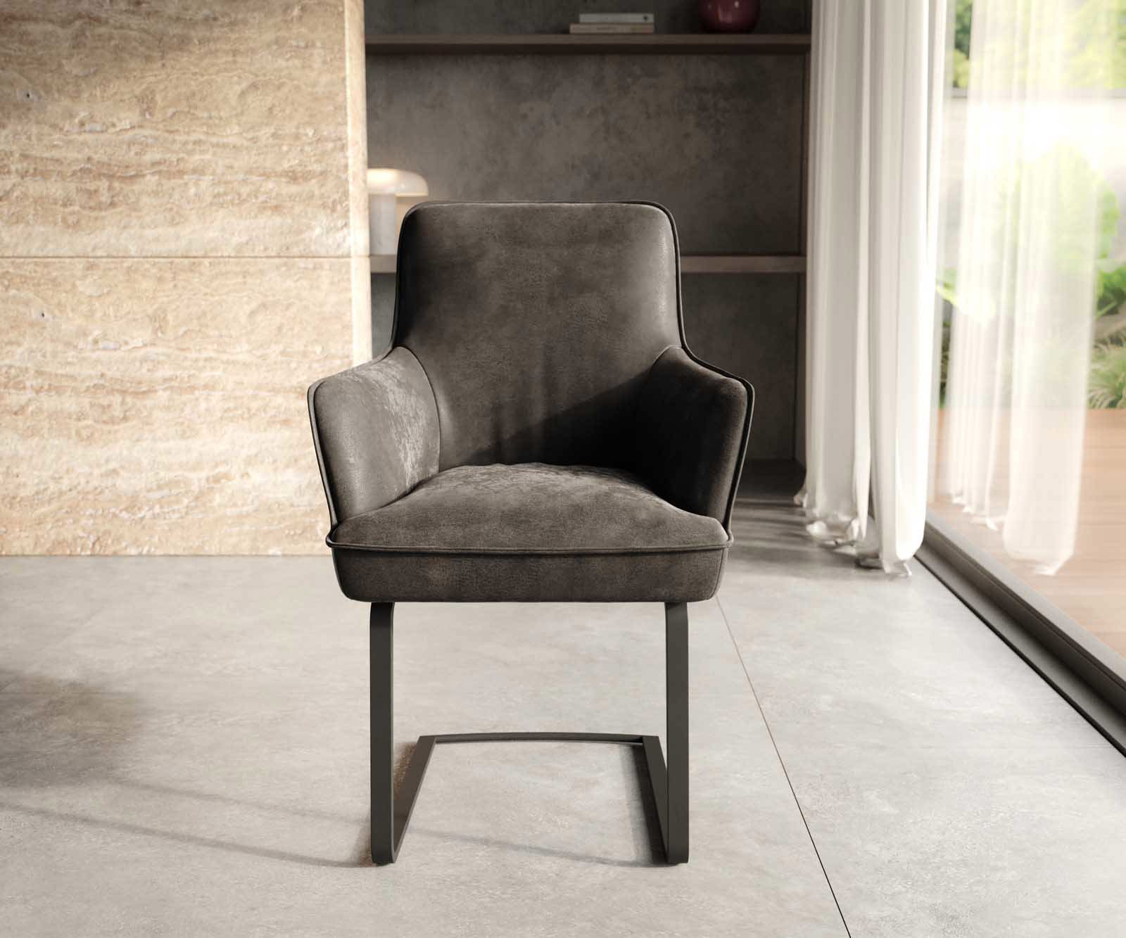 Étkezőszék Heira-Flex karfás mikroszálas antracit vintage étkezőszék lapos fekete zsákrugós - Image 2