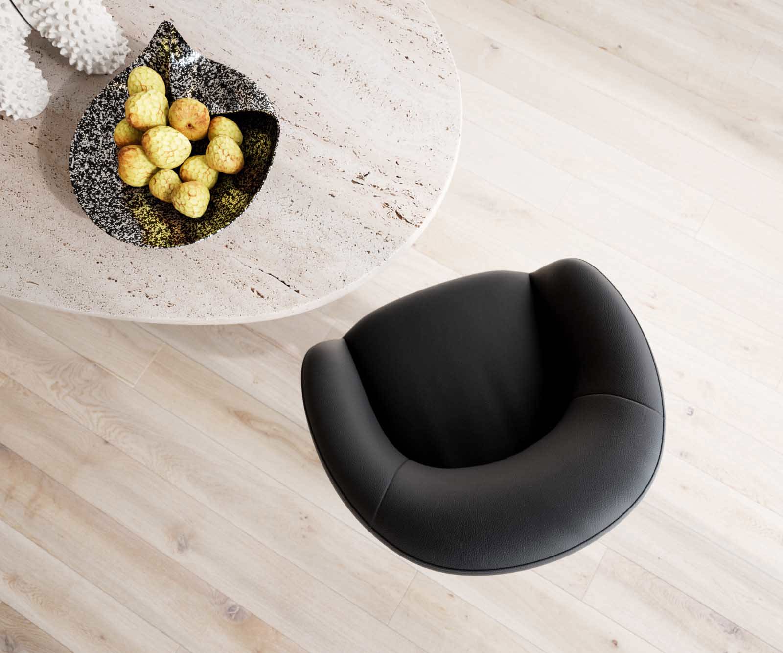 Étkezőszék Vinka-Flex kényelmes karfával valódi fekete bőr kereszt lábbal széles rozsdamentes acél 360° forgatható zsákrugós matraccal - Image 4