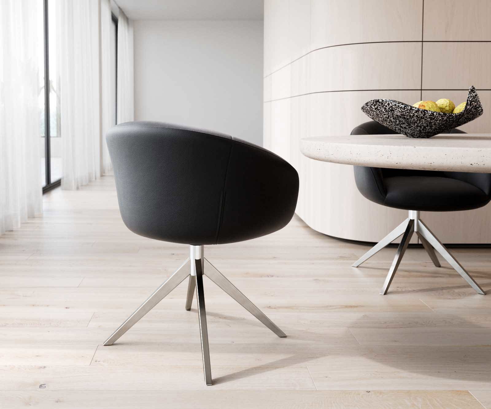 Étkezőszék Vinka-Flex kényelmes karfával valódi fekete bőr kereszt lábbal széles rozsdamentes acél 360° forgatható zsákrugós matraccal - Image 5