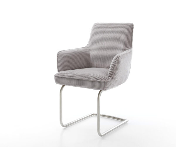 Étkezőszék Heira-Flex karfás mikroszálas ezüstszürke étkezőszék kerek rozsdamentes acél zsákrugós