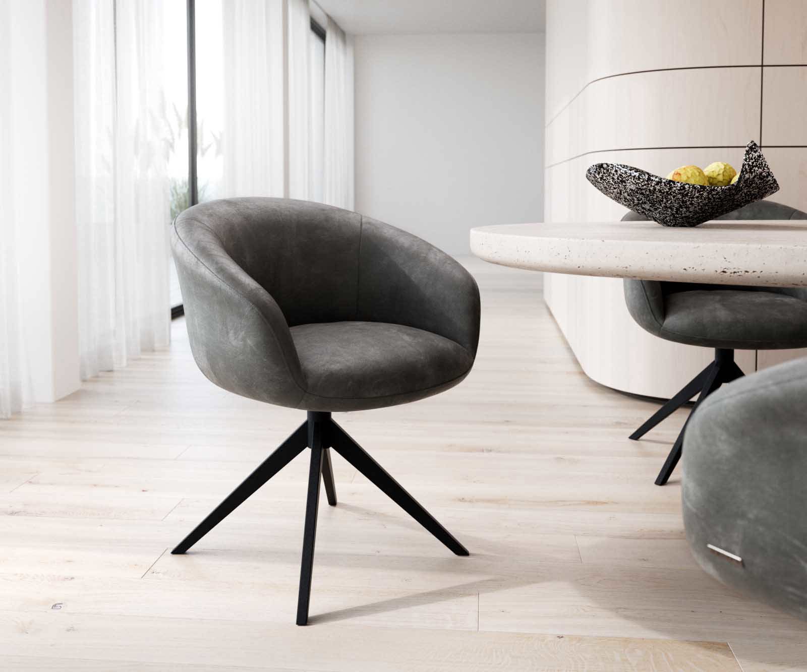 Étkezőszék Vinka-Flex karfás mikroszálas antracit vintage kereszt láb széles fekete 360° forgatható zsákrugós