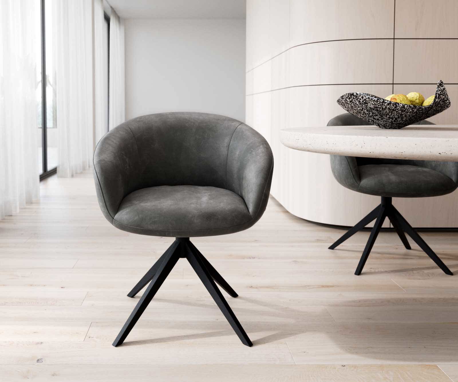 Étkezőszék Vinka-Flex karfás mikroszálas antracit vintage kereszt láb széles fekete 360° forgatható zsákrugós - Image 2