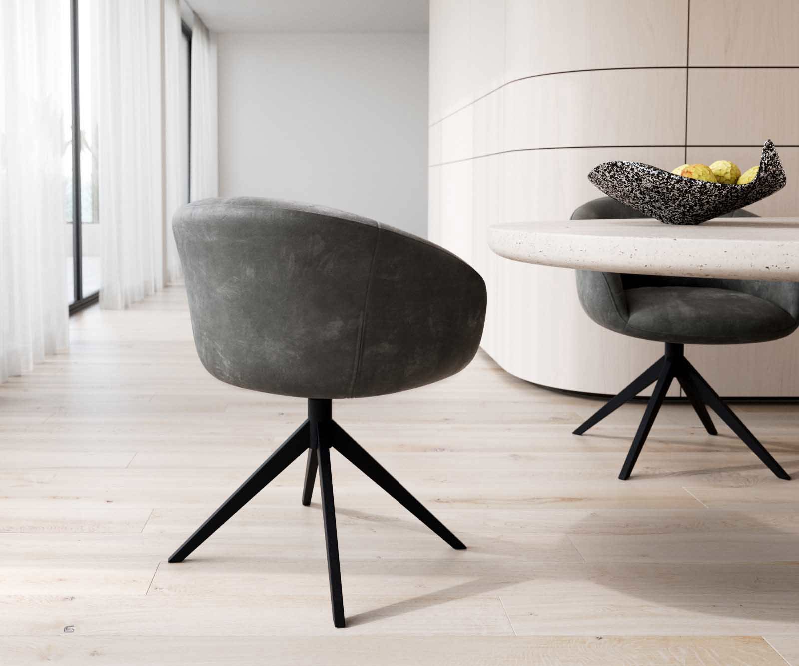 Étkezőszék Vinka-Flex karfás mikroszálas antracit vintage kereszt láb széles fekete 360° forgatható zsákrugós - Image 5