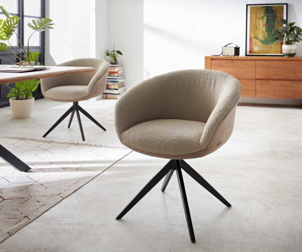 Étkezőszék Vinka-Flex karfás vegyes anyagok sötét bézs kereszt láb széles fekete 360° forgatható zsákrugós