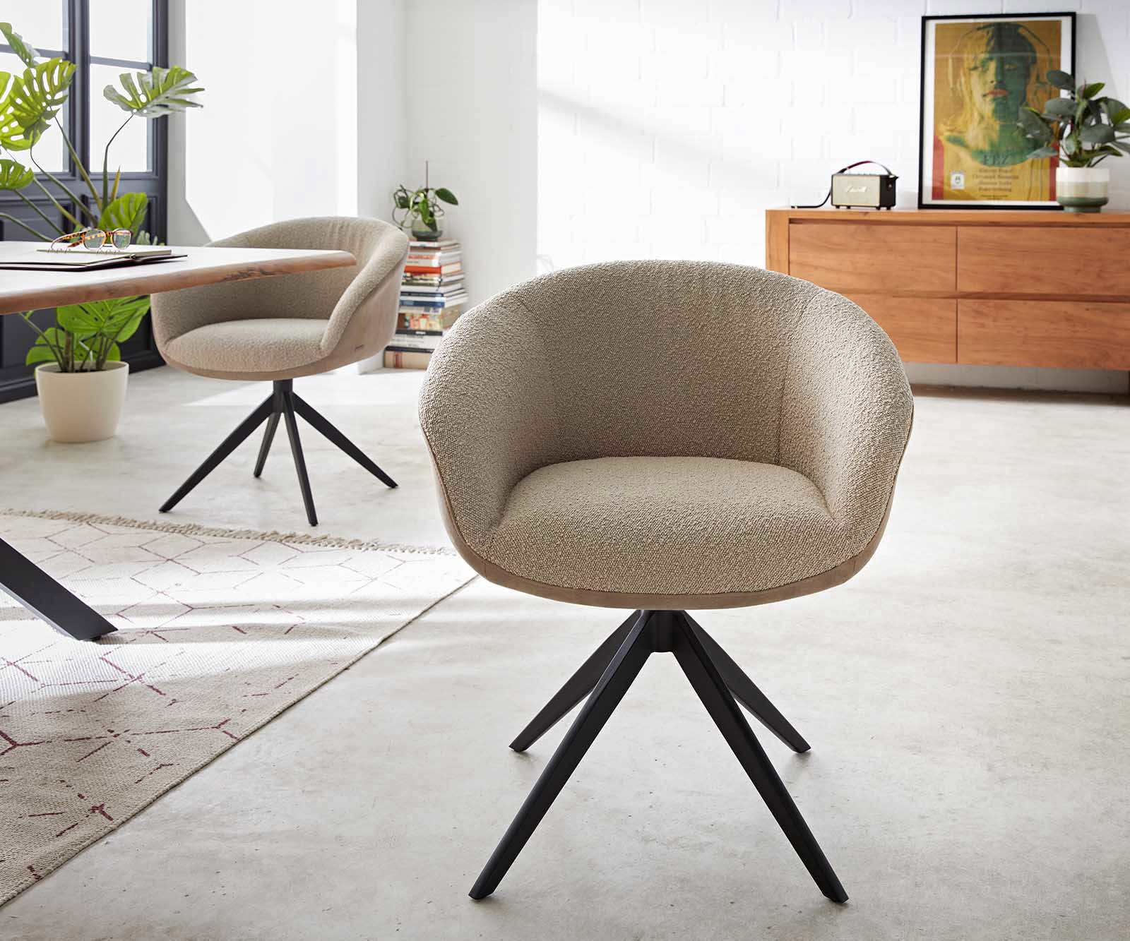 Étkezőszék Vinka-Flex karfás vegyes anyagok sötét bézs kereszt láb széles fekete 360° forgatható zsákrugós - Image 2