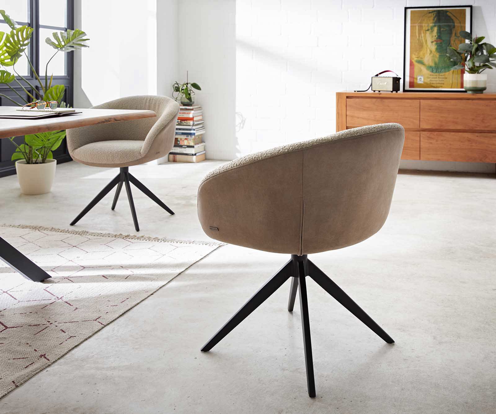 Étkezőszék Vinka-Flex karfás vegyes anyagok sötét bézs kereszt láb széles fekete 360° forgatható zsákrugós - Image 5