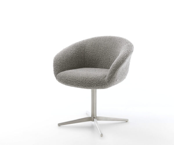 Étkezőszék Vinka-Flex karfás bouclé ezüstszürke rozsdamentes acél láb 360° forgatható zsákrugós