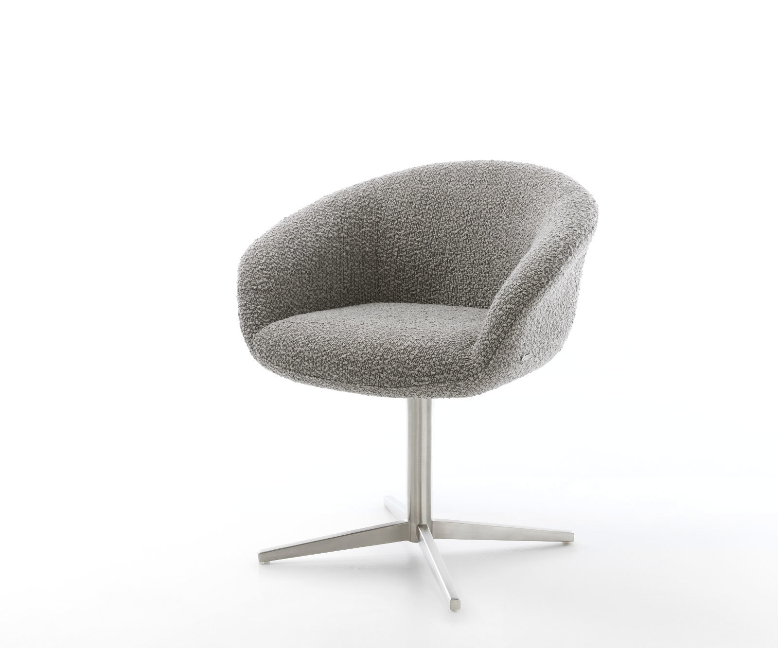 Étkezőszék Vinka-Flex karfás bouclé ezüstszürke rozsdamentes acél láb 360° forgatható zsákrugós