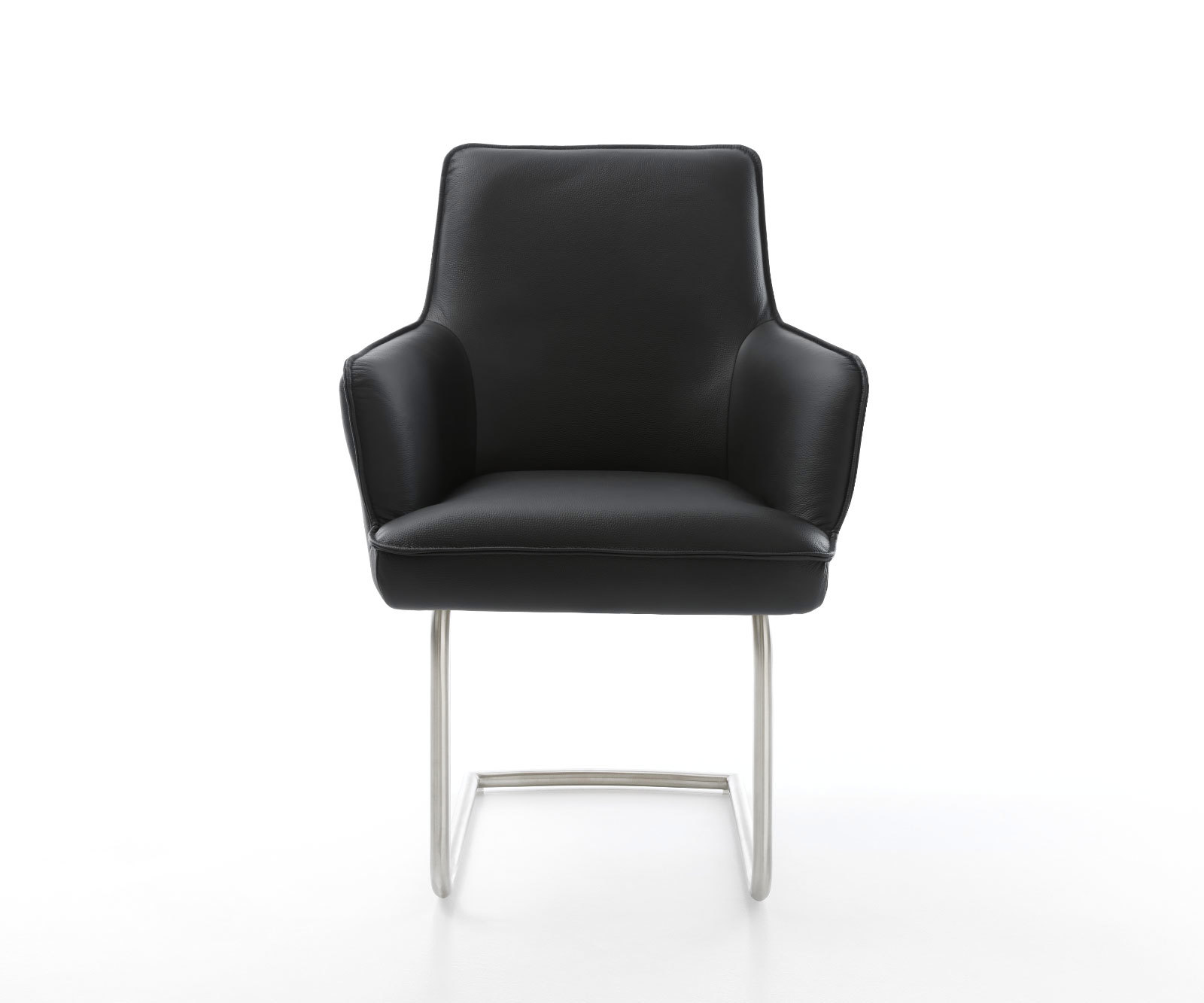 Étkezőszék Heira-Flex karfás valódi bőr fekete étkezőszék kerek rozsdamentes acél zsákrugós - Image 2