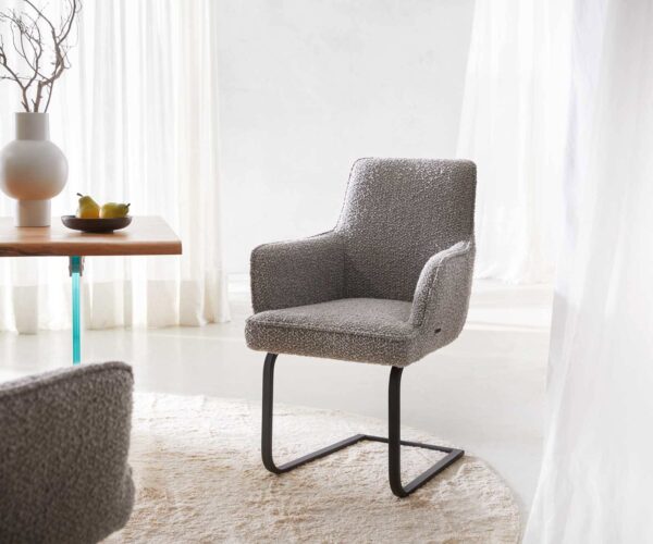 Étkezőszék Heira-Flex karfás bouclé ezüstszürke lapos fekete zsákrugós étkezőszék