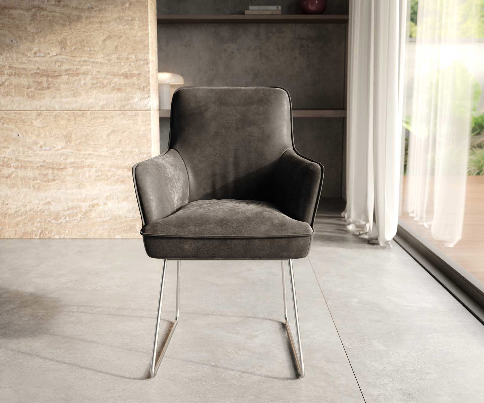 Étkezőszék Heira-Flex karfás mikroszálas antracit vintage vékony lábazat rozsdamentes acél zsákrugós - Image 2