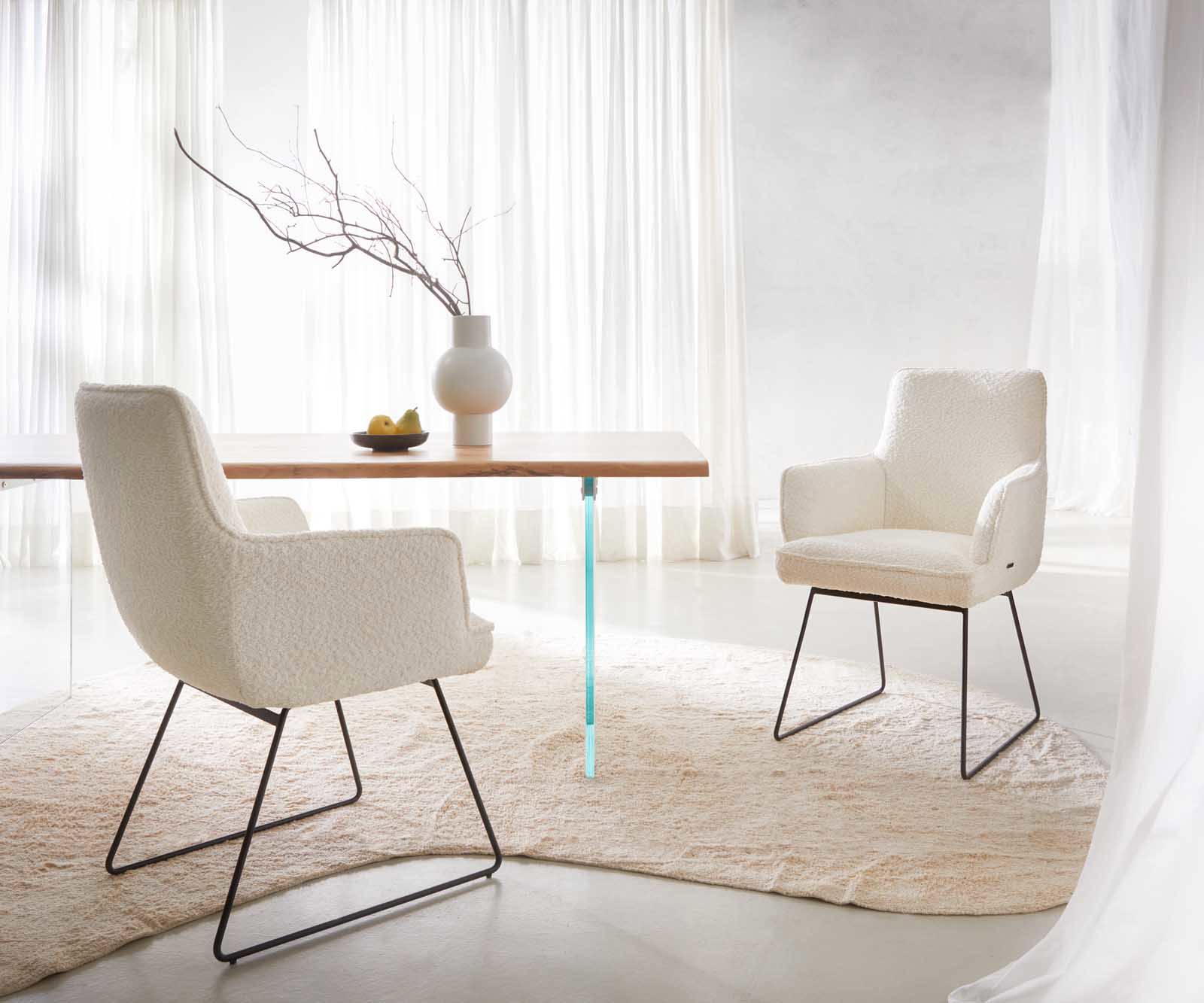 Étkezőszék Heira-Flex karfás bouclé fehér fekete vékony lábazat zsákrugós - Image 6