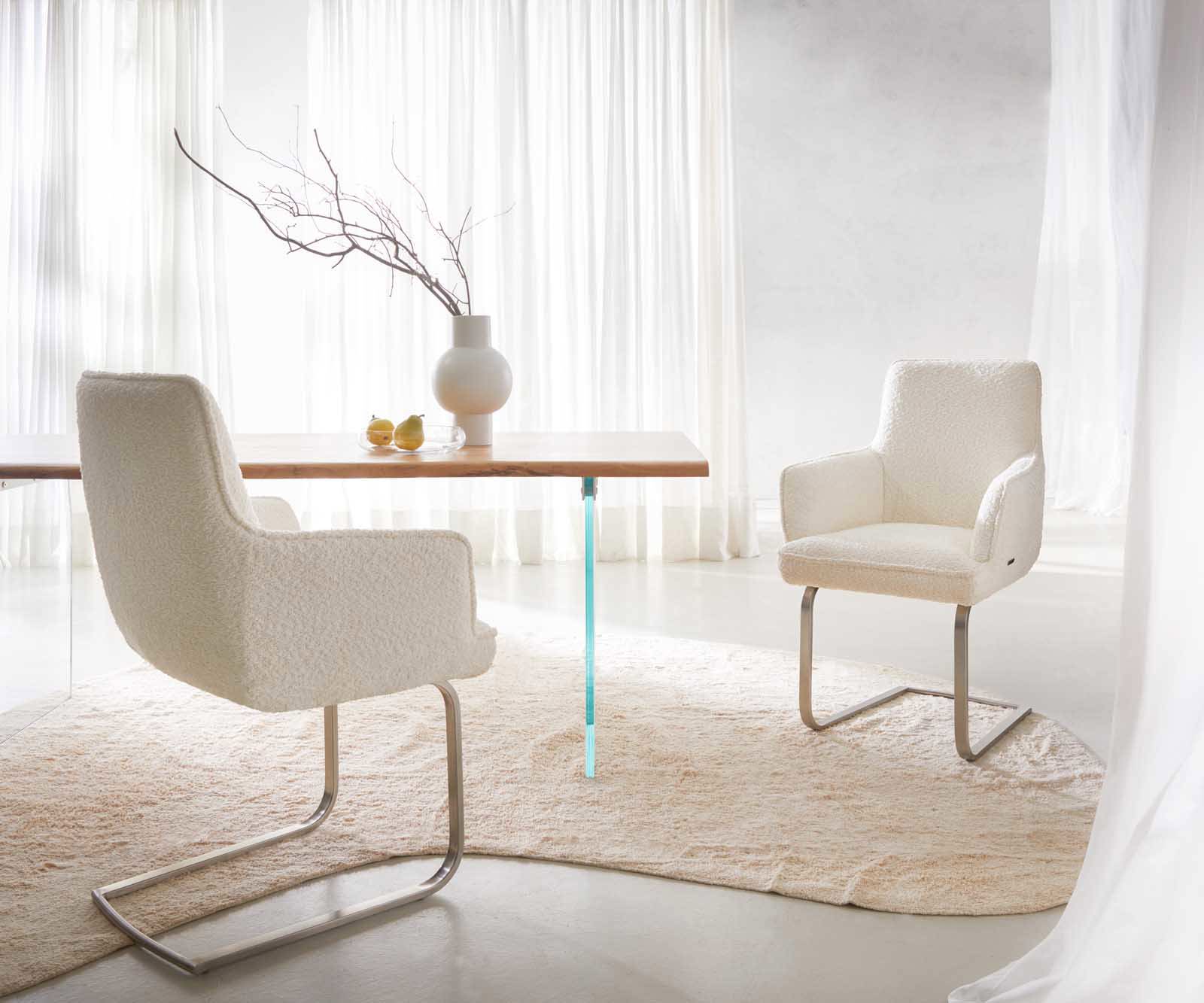 Étkezőszék Heira-Flex karfás bouclé fehér étkezőszék lapos rozsdamentes acél zsákrugós - Image 6