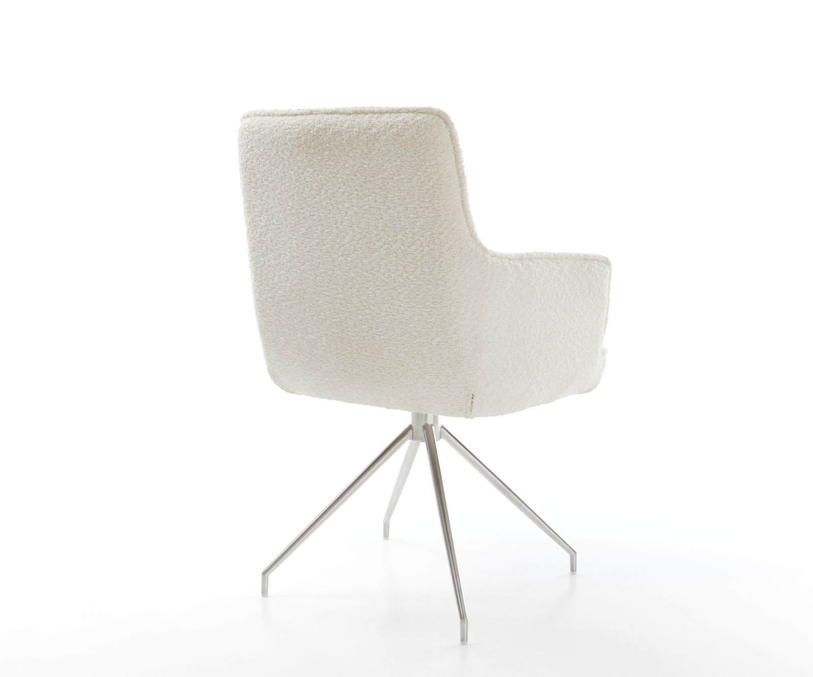 Étkezőszék Heira-Flex karfás bouclé fehér kúpos rozsdamentes acél kereszt láb 180° forgatható zsákrugós - Image 5