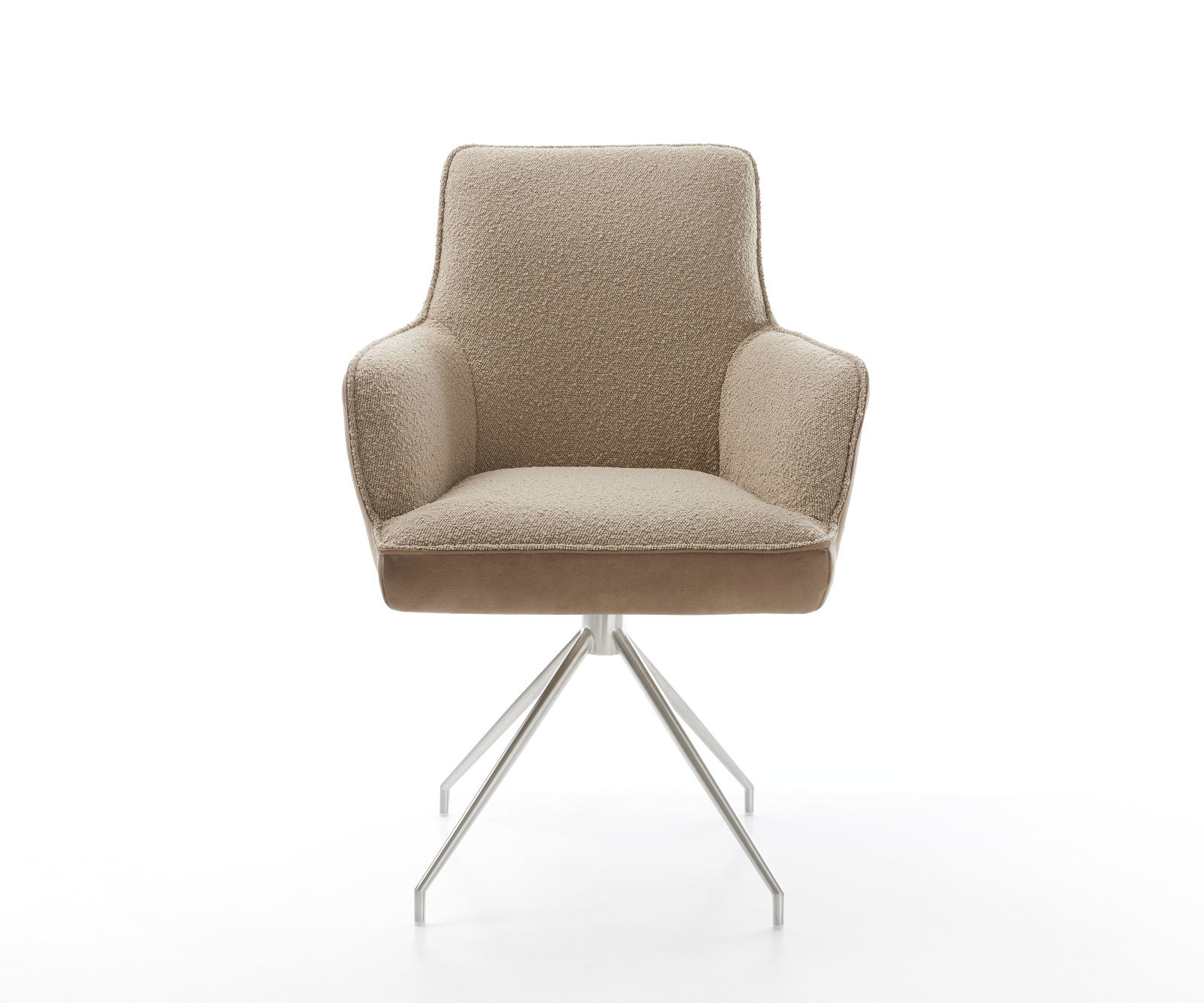 Étkezőszék Heira-Flex karfás vegyes anyagok sötét bézs kúpos rozsdamentes acél kereszt láb 180° forgatható zsákrugós - Image 2