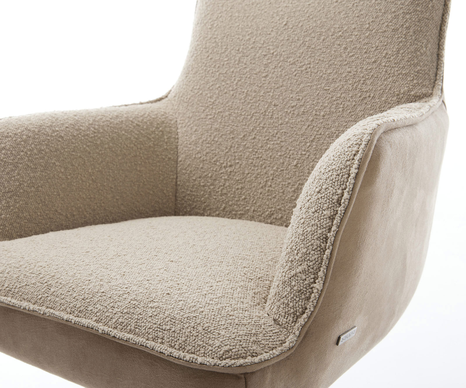 Étkezőszék Heira-Flex karfás vegyes anyagok sötét bézs kúpos rozsdamentes acél kereszt láb 180° forgatható zsákrugós - Image 4