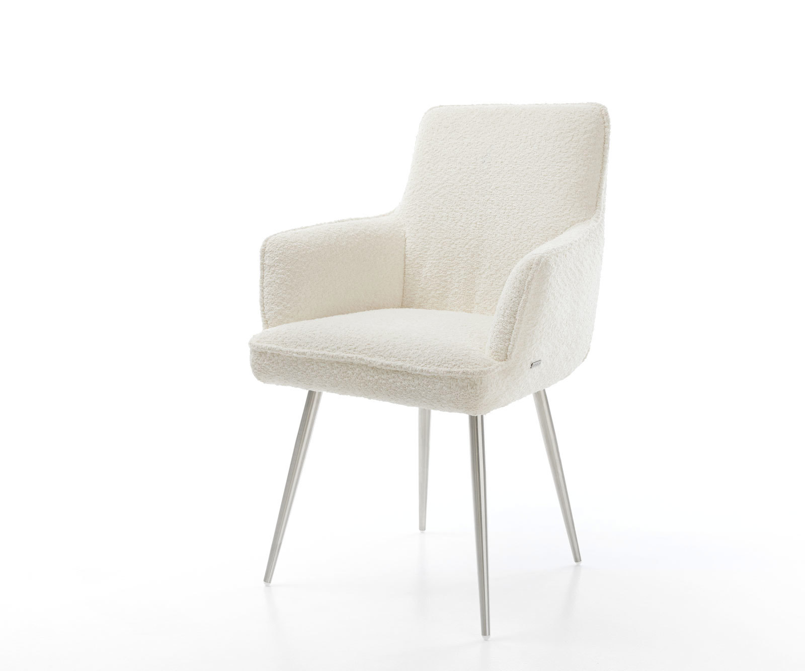 Étkezőszék Heira-Flex karfás bouclé fehér 4 láb kúpos rozsdamentes acél zsákrugós