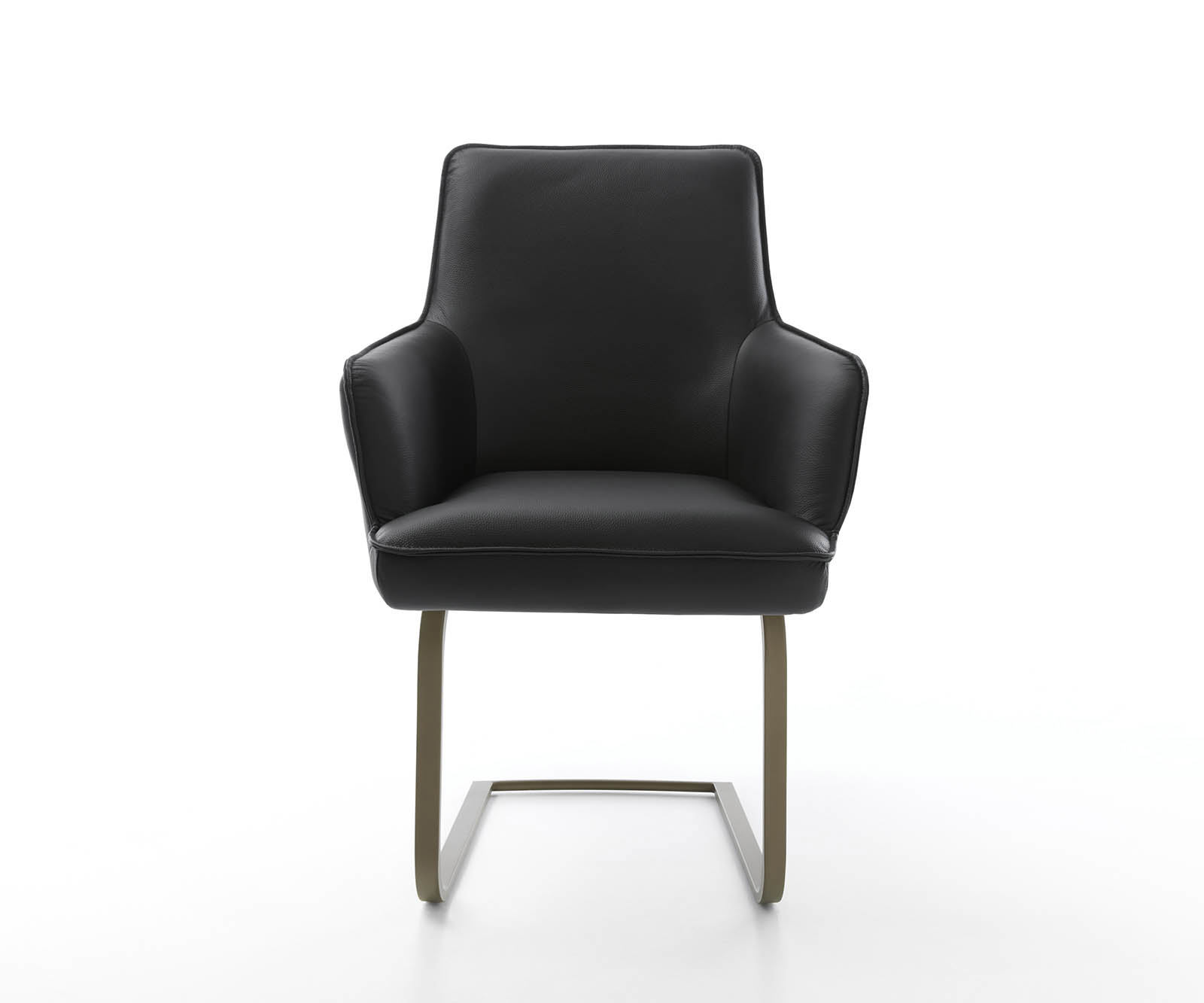 Étkezőszék Heira-Flex karfás valódi bőr fekete étkezőszék lapos titán effekt felület zsákrugós - Image 2