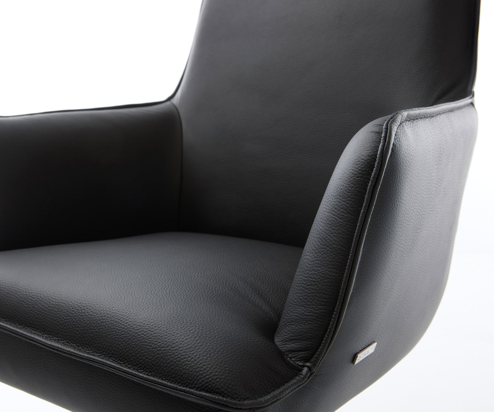 Étkezőszék Heira-Flex karfás valódi bőr fekete étkezőszék lapos titán effekt felület zsákrugós - Image 4