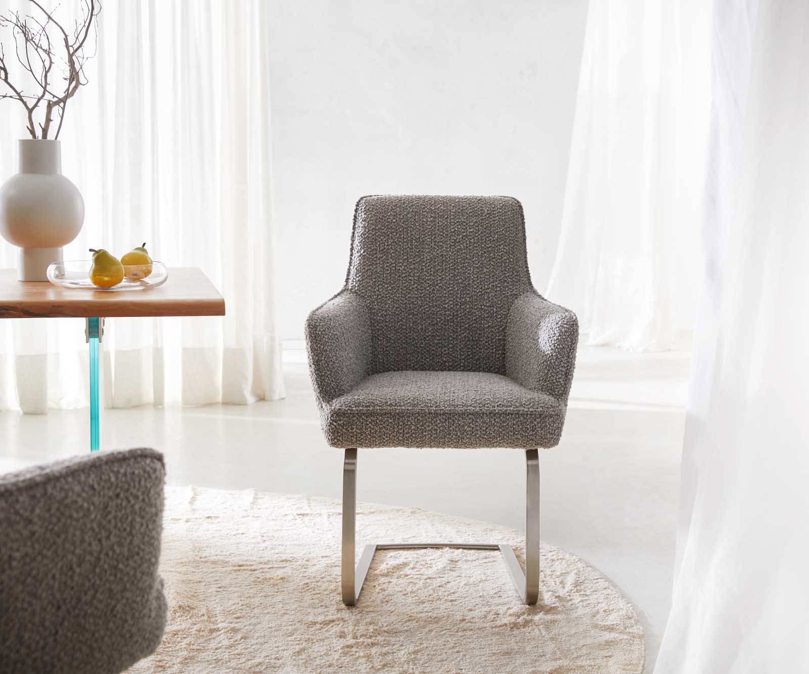 Étkezőszék Heira-Flex karfás bouclé ezüstszürke étkezőszék lapos rozsdamentes acél zsákrugós - Image 2