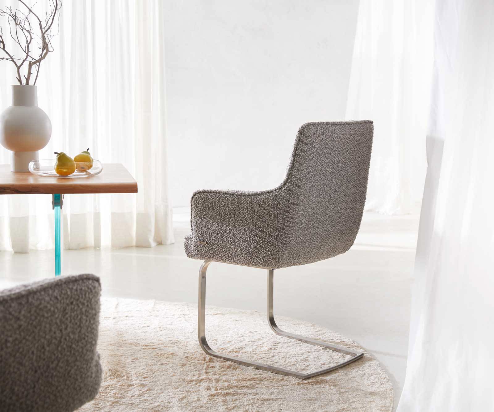 Étkezőszék Heira-Flex karfás bouclé ezüstszürke étkezőszék lapos rozsdamentes acél zsákrugós - Image 5