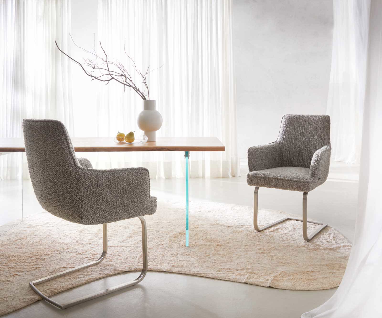 Étkezőszék Heira-Flex karfás bouclé ezüstszürke étkezőszék lapos rozsdamentes acél zsákrugós - Image 6