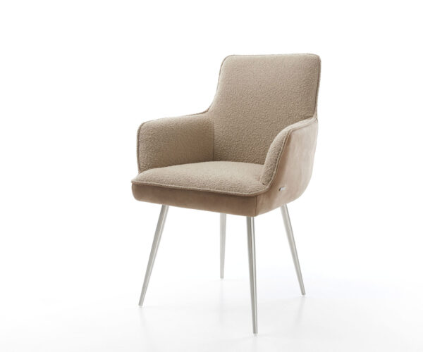 Étkezőszék Heira-Flex karfás vegyes anyagok sötét bézs 4 lábas kúpos rozsdamentes acél zsákrugós