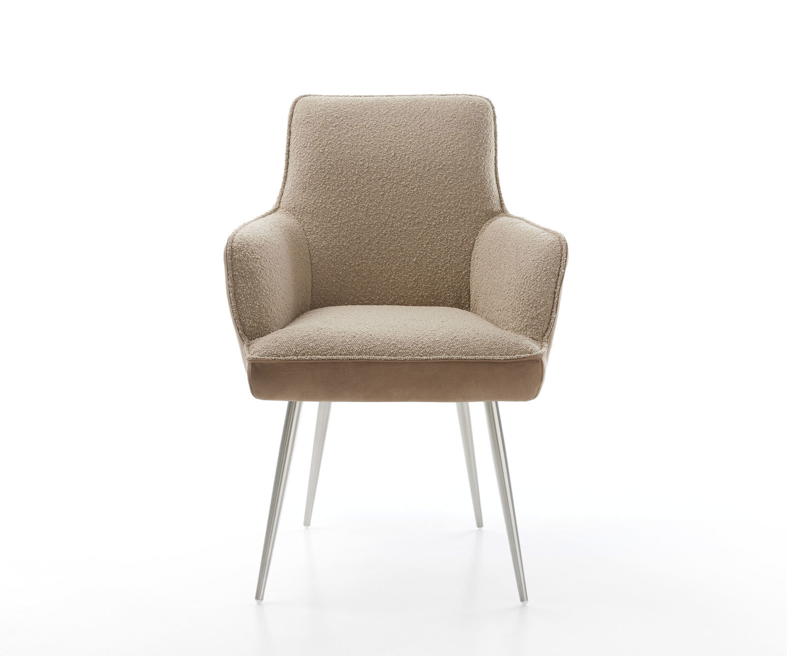 Étkezőszék Heira-Flex karfás vegyes anyagok sötét bézs 4 lábas kúpos rozsdamentes acél zsákrugós - Image 2