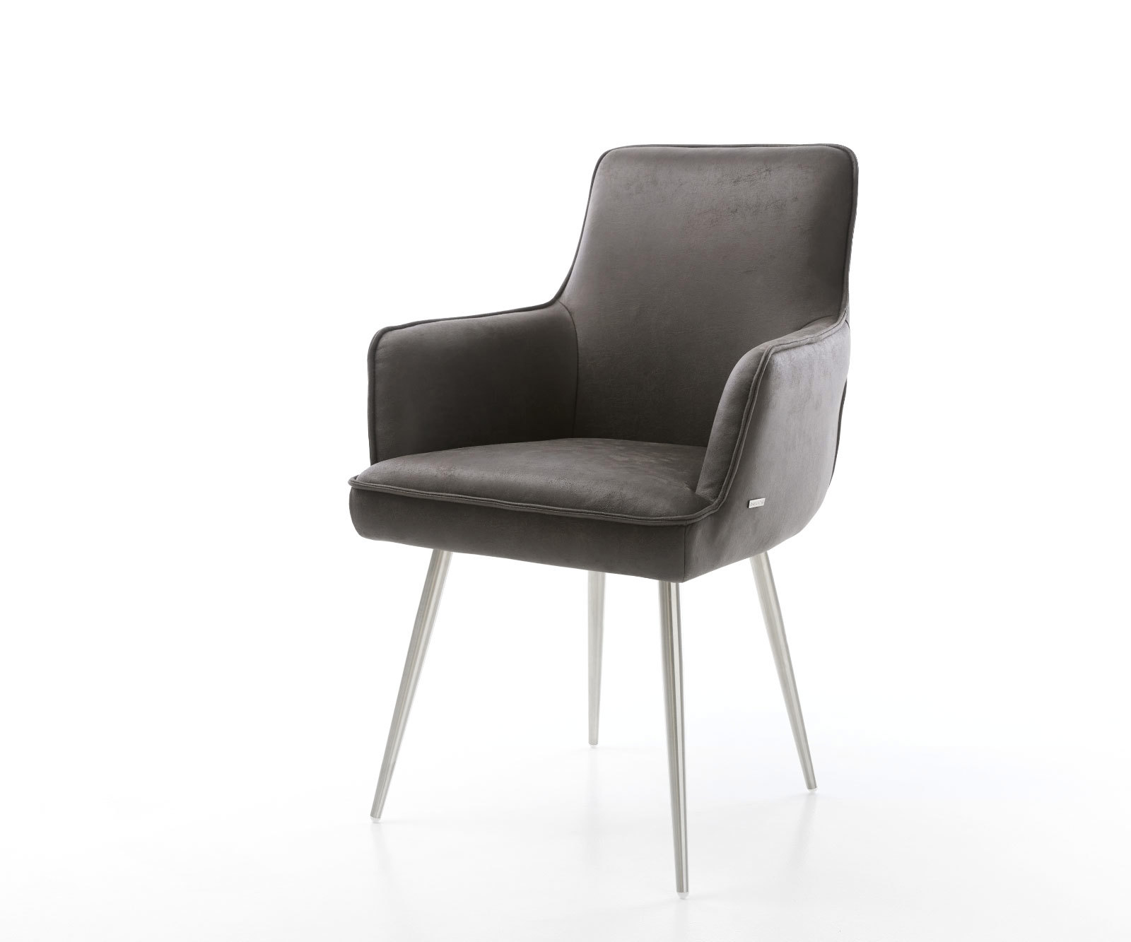 Étkezőszék Heira-Flex karfás mikroszálas antracit vintage 4 lábú kúpos rozsdamentes acél zsákrugós