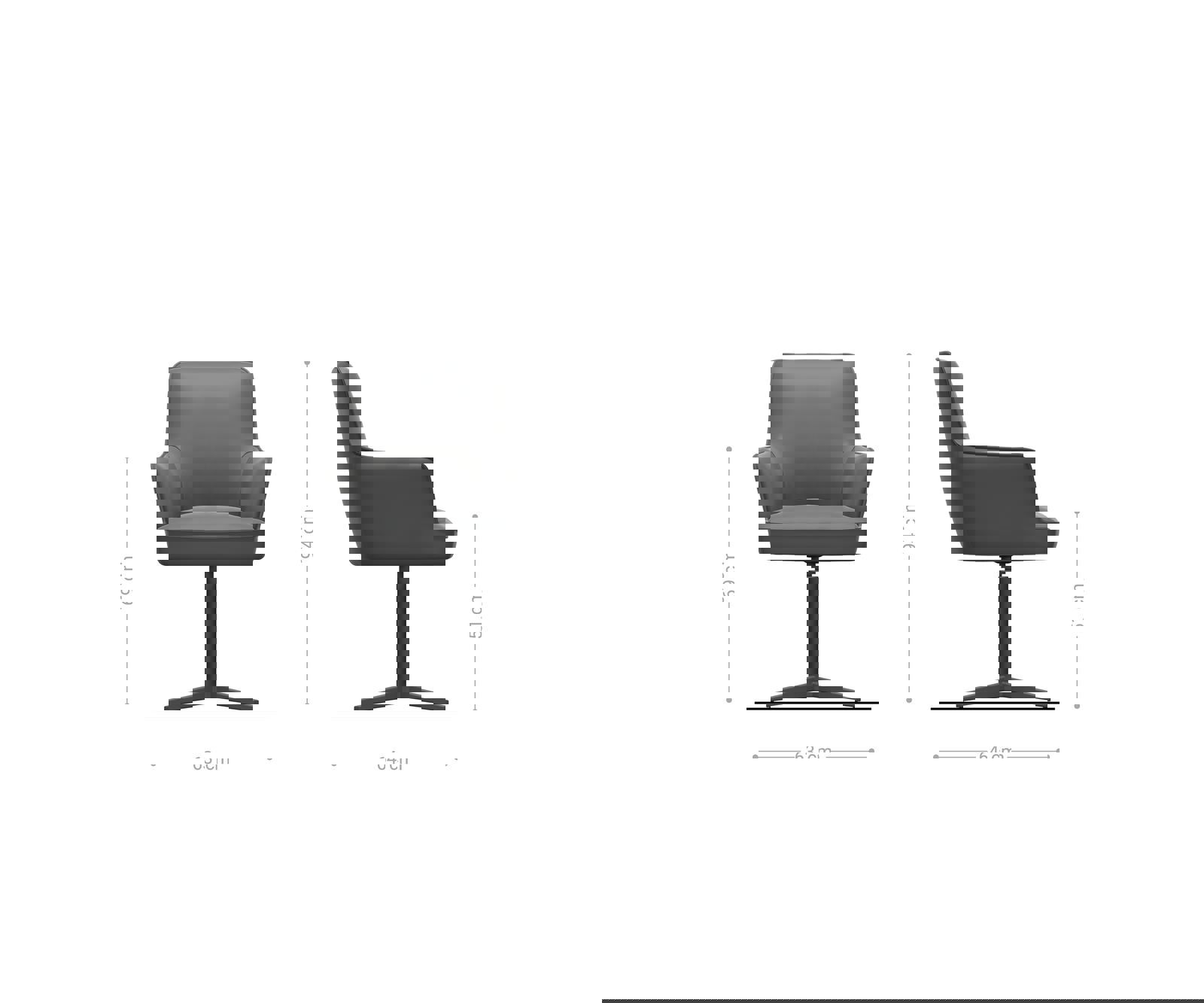 Étkezőszék Heira-Flex karfás valódi bőr fekete rozsdamentes acél láb 360° forgatható zsákrugós - Image 6