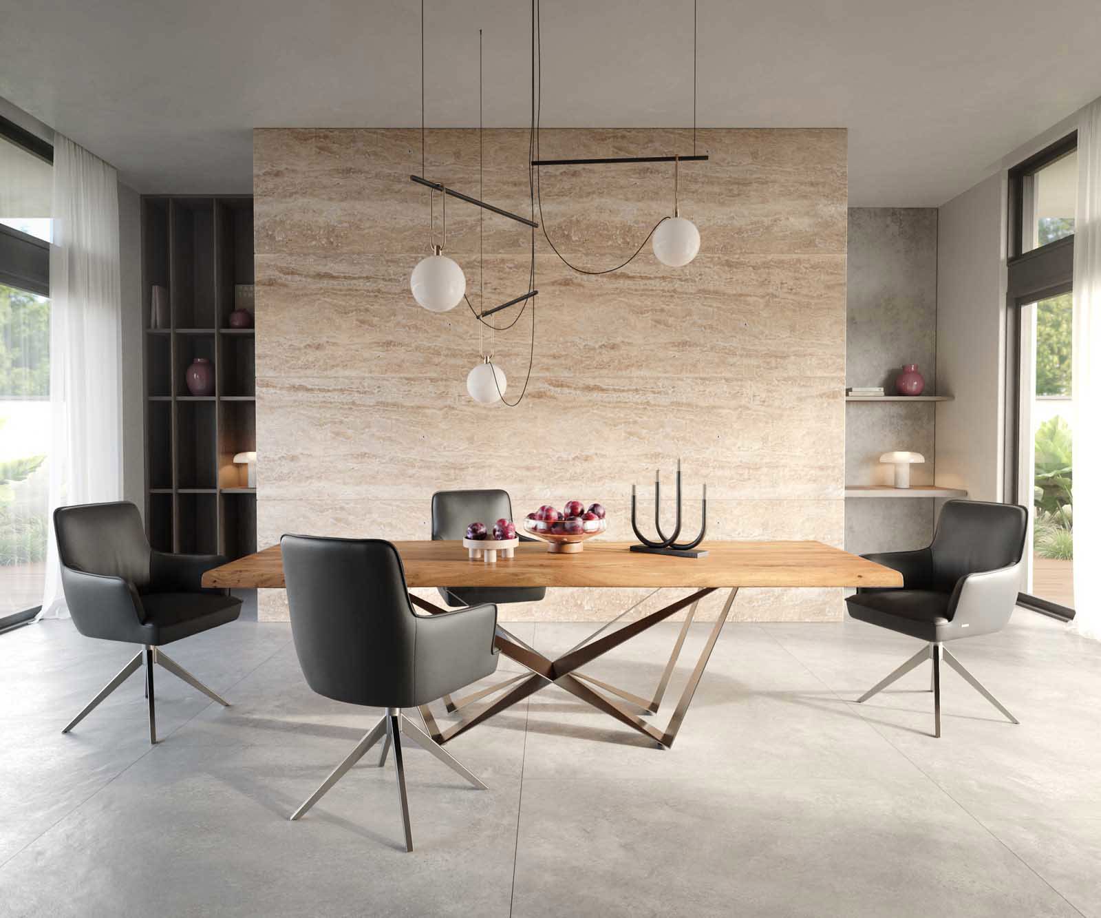 Étkezőszék Heira-Flex valódi bőr fekete karfás széles rozsdamentes acél kereszt láb 360° forgatható zsákrugós - Image 5