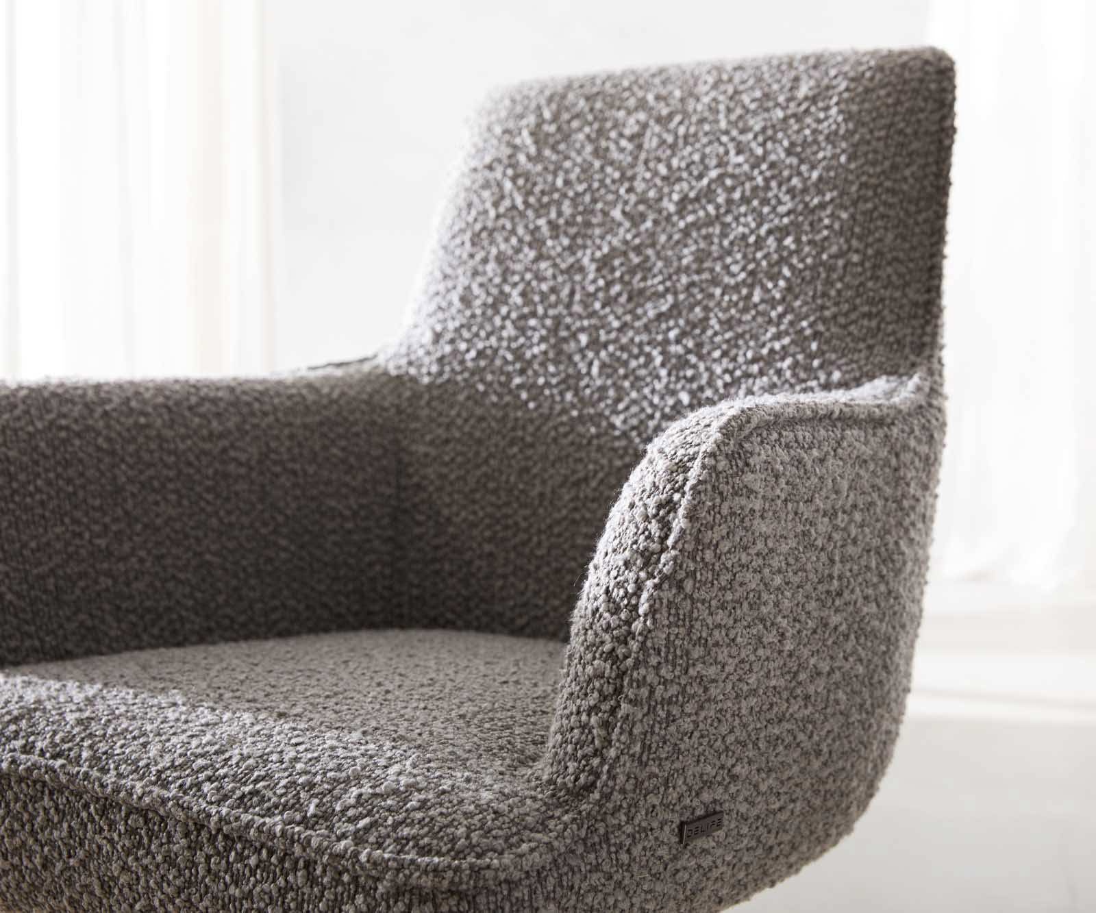 Étkezőszék Heira-Flex karfás bouclé ezüstszürke kereszt láb széles rozsdamentes acél 360° forgatható zsákrugós - Image 4