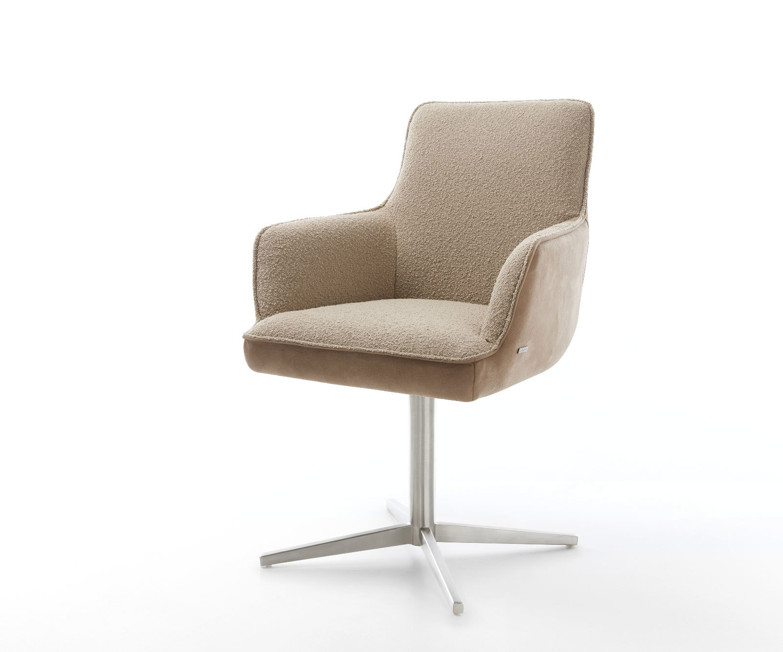 Étkezőszék Heira-Flex karfás vegyes anyagok sötét bézs rozsdamentes acél kereszt láb 360° forgatható zsákrugós